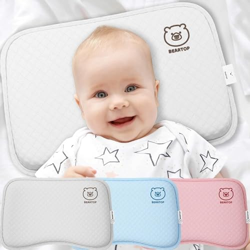 BEARTOP BEARPROTECT Baby Kissen gegen Plattkopf orthopädisches Lagerungskopfkissen | Memory Foam | Baby Geschenk | 2 Bezügen | Kinderwagen |