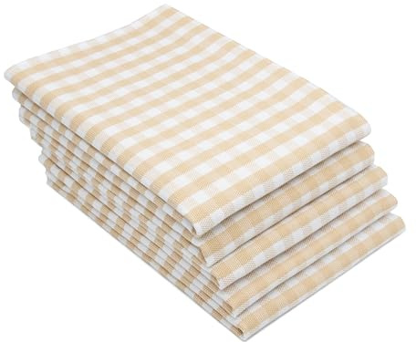 ZOLLNER Set di 5 strofinacci in cotone - 50x70 cm - canovacci assorbenti a quadretti beige e bianchi - lavabili a 60°C - qualità gastronomica - certificato OEKO TEX (R)