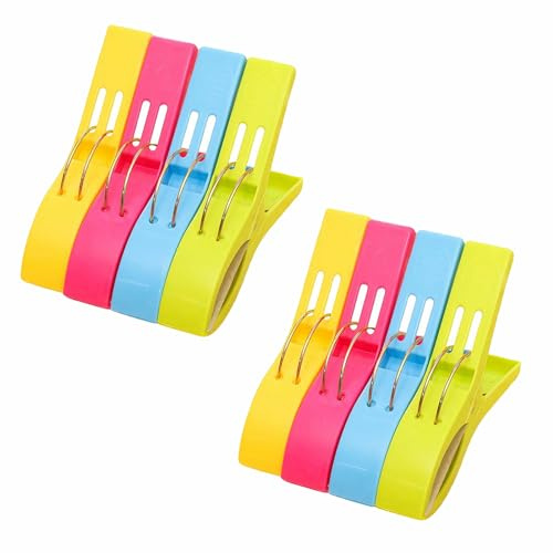 8 Pièces Pinces à Linge, Pinces à Serviette de Plage en Plastique, Grands Pinces à Serviette de Pince à Linge, Clip de Brise-Vent pour Serviettes, Vêtements, Tapis, Rideaux (Couleur Aléatoire)