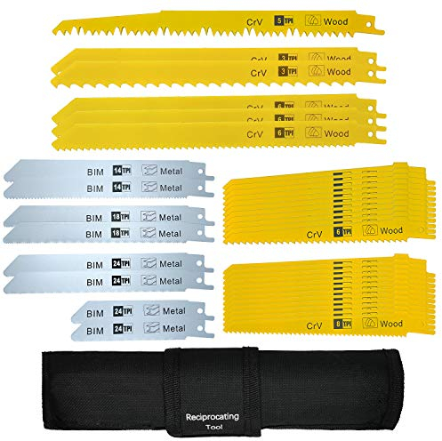 LEILUO Sägeblätter Set -36teilig Säbelsägeblätter für Holz & Metall & Kunststoff mit Handtasche Kompatibel mit gängigen Sägen