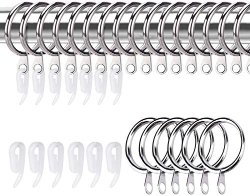 50 Pack Curtain Rings and Hooks, KissDate 30mm Metal Drapery Curtain Rings & Hooks Plastic White Drape Sliding Eyelet Ring (Silver)