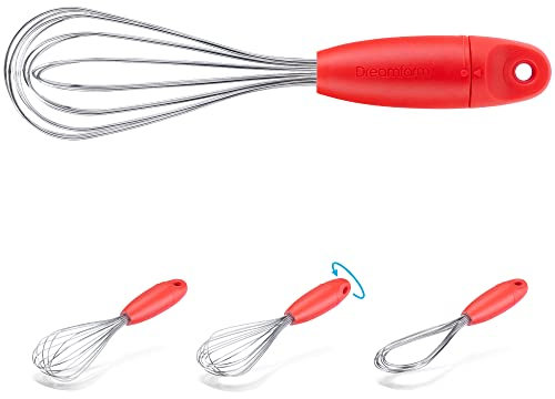 Dreamfarm Mini Flisk 3-in-1 Fold-Flat, Salvaspazio per Cottura e Cucina Frusta a Palloncino, Frusta per Salse e Frusta Piatta per Deglassare, Acciaio Inossidabile - 9 Rosso