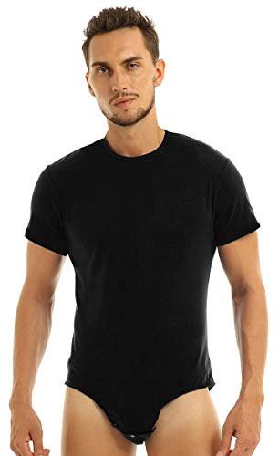 Freebily Bodysuit herr sportdräkt bomull triathlon atletisk body konstnärlig leotard jumpsuit bodysuit pyjamas overall korta overaller gym sportkläder fitness t-shirt, Svart, 4XL
