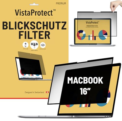 VistaProtect - Premium Blickschutzfilter & Anti-Blaulicht-Filter. Magnetisch Displayschutzfolie für Apple MacBook Pro 16 M1/M3/M4/M5 (2021+)