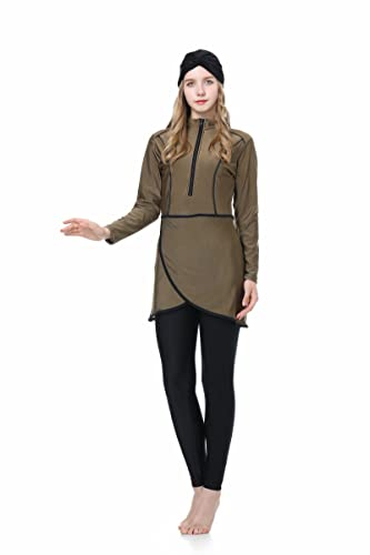CaptainSwim Muslimische Bademode für Frauen Volle Abdeckung Burkini Modest Badeanzug Set Islamische Hijab Beachwear (DE/NL/SE/PL, Alphanumerisch, XXL, Regular, Regular, Schlanke Mädels, Braun)