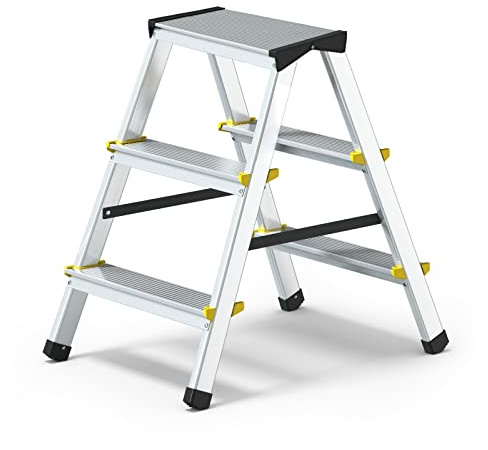 DWA Escabeau Double Pliable en Aluminium à marches antidérapantes 3 marches
