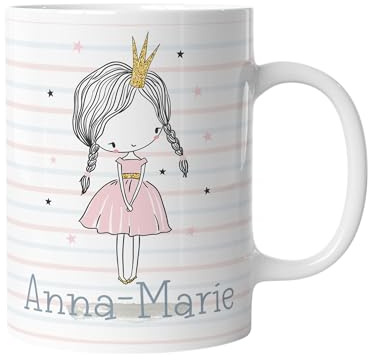 timalo® Prinzessin Kindertasse mit Namen bedrucken lassen | Personalisierte Tasse mit Wunschname für Kinder Geschenktasse | Mädchen Geschenk aquarell | mug-ki-04