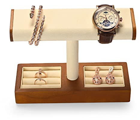 Oirlv Multifuncional Soporte Reloj Madera,Watch Stand,Expositor Collares,Expositor Relojes,Joyas Organizador(Blanco Crema)