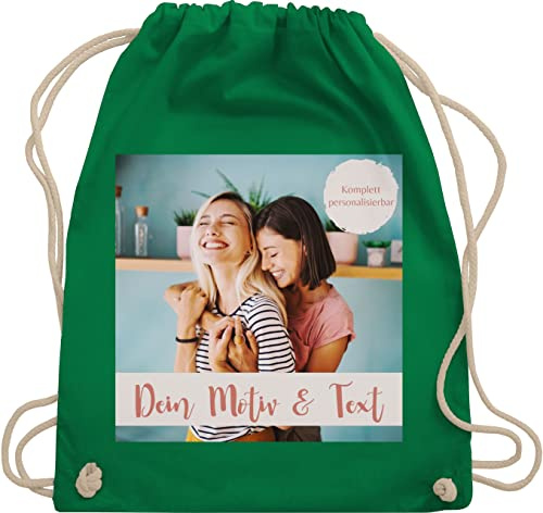 Turnbeutel Rucksack - eigenem - Eigenes Foto I Eigenes Bild - Unisize - Grün - tasche kita wechselkleidung beutel selbst drucken druck stoffbeutel mädchen sportbeutel bedrucken selber gestalten