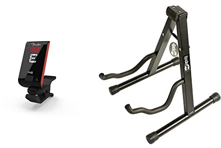 Fender Original Tuner Fiesta Red & Rockjam Universal Tragbarer A-Frame-Gitarrenständer für Akustikgitarre, E-Gitarre & Bassgitarre