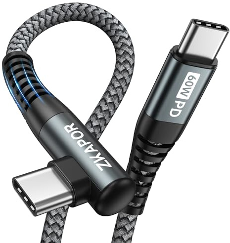 ZKAPOR Cavo USB C a USB C 1M, Cavo USB Type-C 90 Gradi PD 60W Ricarica Rapida Type-C a USB-C Compatible con iPhone 15/15 Pro Max, Samsung Galaxy S23 /S22, Pad Pro, Air, Huawei P40 /Mate 60, Pixel