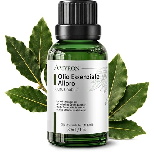 Olio Essenziale Alloro AMYRON 30 ml | Laurus Nobilis | Naturale E Puro Al 100% | Ideale Per Aromaterapia E Uso Terapeutico | Diffusore Oli Essenziali | Massaggi Aromatici | Uso Alimentare Senza OGM