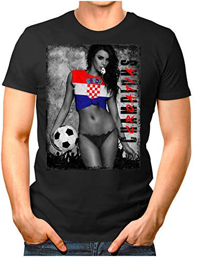 OM3 - Croatia-Champions - Herren T-Shirt mit Länderflagge Ländershirt Fan Sexy Girl Frau Fußball Trikot Kroatien Hrvatska Vintage Schwarz XXL
