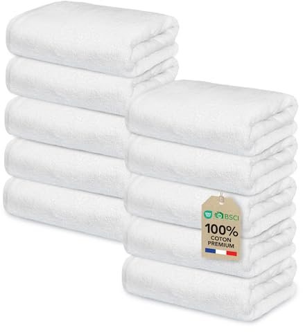 Ôhm Toallas de Cara 30x30 cm 100% Algodón 500 g/m² – Toalla Pequeña de Lavabo – Suave y Alta Absorción – Color Blanco, Oeko-Tex – Pack 10 Unidades