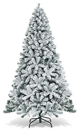 COSTWAY 6FT/7.5FT Christmas Tree, Hinged Artificial Xmas Tree with Branch Tips, PVC Needles and Foldable Metal Stand, for Indoor Outdoor Decoration
