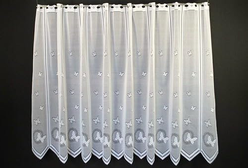 Gardinen Kranzusch Scheibengardine Schmetterlinge 120x132 cm H/B Weiß Bistrogardine Vorhang Küche 1er Pack