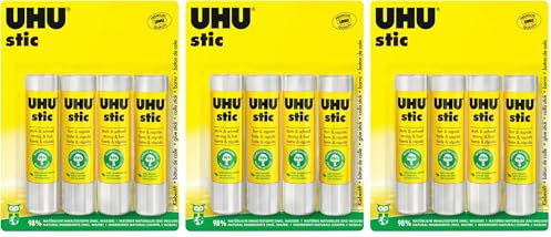 UHU STIC 4x21g colla per la scuola, sicura e facile da usare, adatta anche per l'ufficio e l'università, forte tenuta (Confezione da 3)