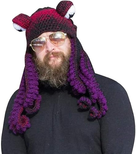 SHAVERUSH Handgewebte Gestrickte Mütze, Erwachsene Unisex Lustige Cartoon Octopus Lange Tentakel Augen Hut Cosplay Hut Party Requisiten Halloween (G)