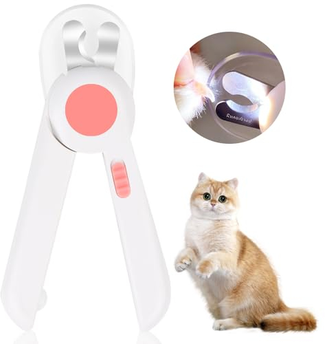Nagelknipser mit Led-Licht für Katzen, Krallenschere für Hunde Katzen, Professionelle Nagelschneider, Haustier Nagelknipser für Mittlere und Kleine Haustiere Krallenpflege (Rosa)