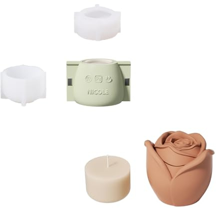 BOOWAN NICOLE Rose Beton Kerzengefäße Kerzendosen Silikonform mit Kerzen Nachfüllform,Jesmonit Kerzenständer Gips Gießformen fur Handgefertigte Heimdekoration (SH1068+LZ0691)