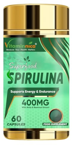 Vitaminnica Spirulina- Super Green Foods for Immune and Gut Health-60 Capsules