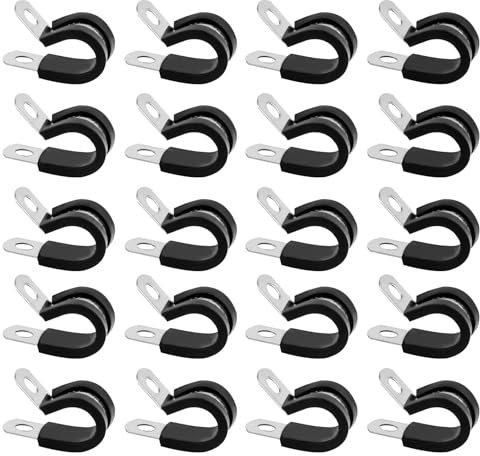 Stainless Steel Rubber-Lined P-Clips Assorted, 20 Pcs 12mm Pipe Clamps, Conduit Clips, Metal Wire Cable Clamps for Cable, Cord, Wire, Hose, Tube