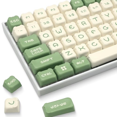 GMKWTL XVX Cute Bear Keycaps, Matcha Green and Creamy Keycap Set with MDA Profile, Double Shot PBT Keycaps Suitable for Cherry Gateron MX Switches Mechanical Keyboard