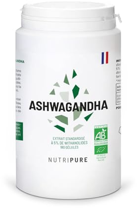 Nutripure | Ashwagandha BIO KSM66® | Plante Adaptogène de l'Ayurvéda | Complément Alimentaire Bien-être Intellectuel et Physique | Stress, Anxiété | 180 gélules Vegan | Cure de 3 Mois | Made in France
