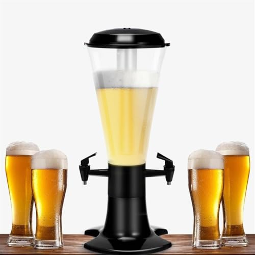 EEYZD Dispensador Cerveza, Torre Cerveza Bebidas Vino Tiro frío Doble Grifo 3 litros,con Luces LED y Tubo de Hielo extraíble,para el hogar, apartamento, Bar, Restaurante KTV Club,Negro