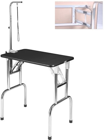 Mesa Peluqueria Canina Plegable Mesa de Aseo para Perro, Armazón de Acero Inoxidable, Tablero de Goma, Capacidad de Carga de 200 Libras para Perros Gatos(75 * 47 * 80cm)