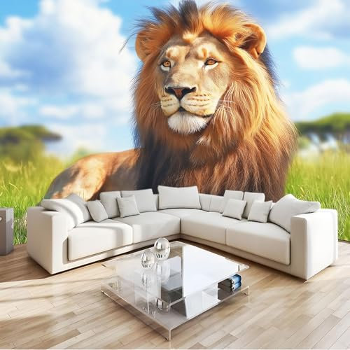 3D Fototapete Tier Löwe Tapete Wandbild Wandtapete Haupt dekorationen für Wohnzimmer Schlafzimmer Büro 350 x 256 cm Vlies Tapete Wanddeko