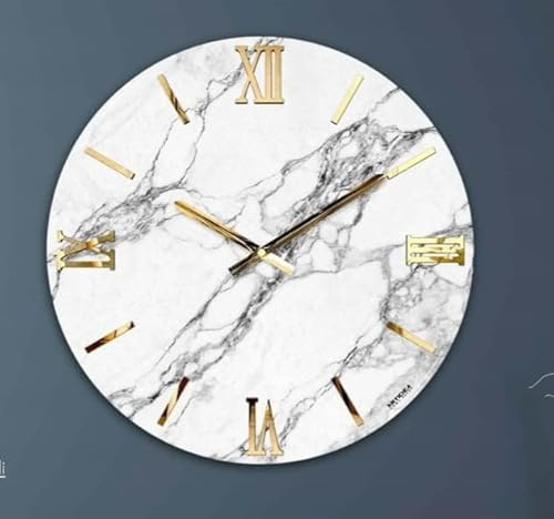 Generico Orologio da Parete, Soggiorno, Cucina, Moderno,Effetto marmo, Base legno, Lavorazione a resina, Numeri a rilievo, Diametro disponibile 40/60/80/100 cm, Made in Italy (Carrara Oro, 40 cm.)