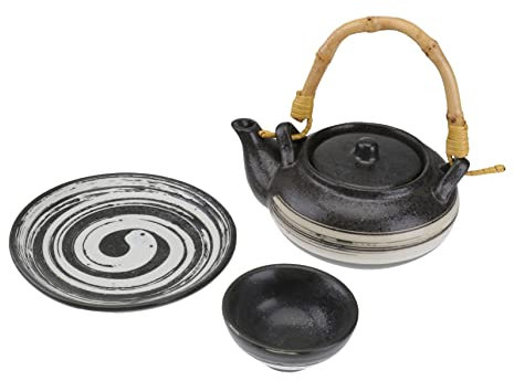PRETYZOOM Tetera De Cerámica Japonesa Para Restaurante y Hogar, Resistencia Alta Temperatura, Diseño Vintage Con Asa, Juego Portátil Para Servir Té En Cocina y Comedor, Set Con Tetera, Plato y Taza