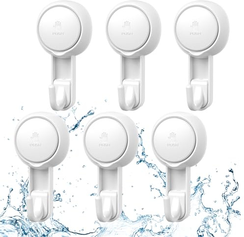 Marchpower Crochet Ventouse Mural Lot de 6, Crochet Ventouse Puissante Sous Vide, Crochet Vitre Salle de bain Sans Perçage Résistants Jusqu'à 5 kg Réutilisables pour la Salle de Bain et Cuisine