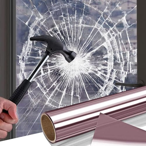 Shackcom Fensterfolie Selbsthaftend Fenster Splitterschutz Folie Sicherheitsfolie Glasschutzfolie Splitterschutzfolie Fensterfolie für Sicherheits Schutzfolie Autoscheibenfolie-44.5x300cm Rose Gold