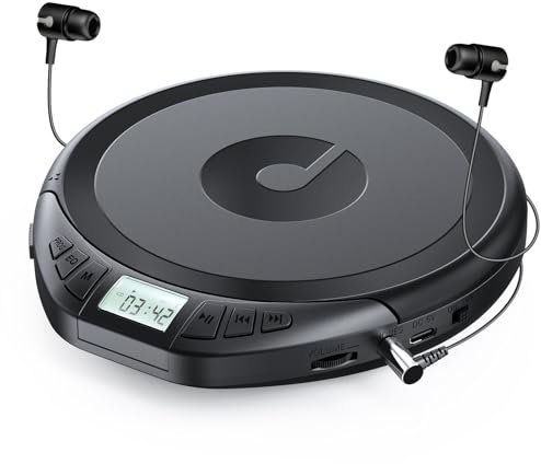 Gueray Lettore CD Portatile Hifi con display stereo cd Lettore CD con cuffie Supporto PROG ASP Funzione di memoria Funzione di ripetizione Effetto sonoro