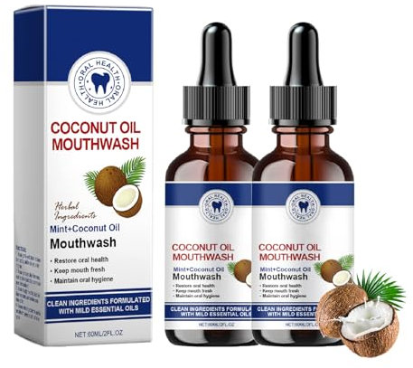 Mundwasser mit Kokosnussöl, ätherische Öle für Mundwasser mit Kokosnussöl, Bio-Mundwasser zum Ölziehen mit Kokosnussöl, für frischen Atem und Mundgesundheit für Zähne und Zahnfleisch (2pcs)