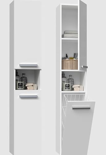 BDW NEL III - Armadietto per il bagno, 2 porte, 174 x 31 x 30 cm, mobile per il bagno, mobile alto, mobile da bagno, mensola da bagno, mensola da bagno (bianco)