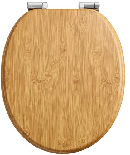 Pipishell tapa wc de Madera en Forma de O con Mecanismo de Cierre Suave y Bisagras de Metal Liso, tapadera wc universal de MDF de Cierre Lento, Fácil Montaje y Limpieza