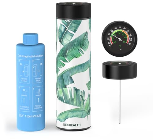 KEKHEALTH Pochette Isotherme Insuline Voyage, Trousse Isotherme Médicament 60 h, Glacière Médicale pour Insuline, GLP-1, Peptides & Stylos Injectables, Thermomètre Mécanique, Acier Inox, 3 Stylos