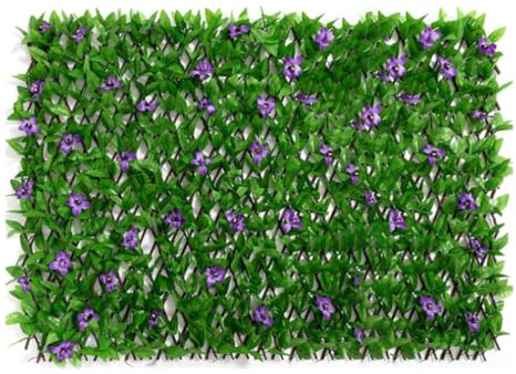 2PCS Expanding Garden Trellis Panels, 200x40cm Privacy Screen Garden, Garde n Fence Screening with Artificial Ivy and Violet Flower, Artificial Leaf Screening for Gardens, Backyard, Balcony