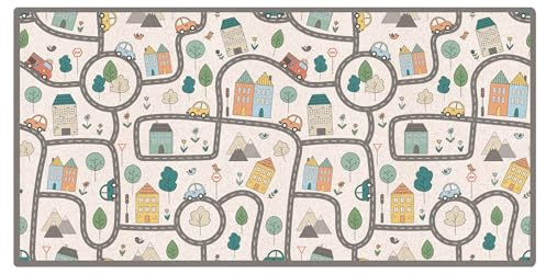 micasia Korkteppich rutschfeste Oberfläche Kinderzimmer Bodenschutz - Naturprodukt - Auto Modern 3,5mm dünne Kork Bodenmatte bunt Kinderteppich trittsichere Matte 2984 (120x60cm)