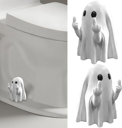 Funny Ghost Toilet Bolt Covers Decorative Toilet Screw Cover Caps, Toilet Caps for Bottom of Toilet, Halloween Cute Toilet Bowl Bolt Covers for Bathroom Decor, Cute Halloween Decor,2-Pack (White)