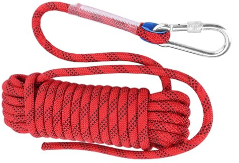 Dilwe Hochleistungs 12 Mm Paracord Lanyard Zum Klettern mit Karabiner, Rot, 10 M Seil, Überleben Im Freien, Polyesterfaser (10 m)