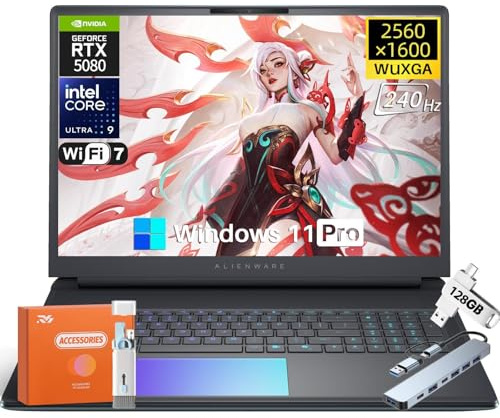 Alienware 16 Area-51 2025 Gaming Laptop, Intel Ultra 9 275HX 24-Core (5.4GHz), RTX 5080 16GB GDDR7, QHD+ 240Hz 500 Nits Display, 32GB DDR5, 1TB SSD, 4K Camera, WiFi 7