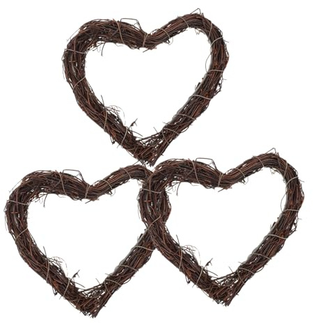 ABOOFAN 3pcs Heart Shaped Grapevine Wreath Ring DIY Craft Vines Base for Summer Fall Christmas Home Wedding Party Decoration Lightweight Twig Wreath for Creative Wall Decor and Photography