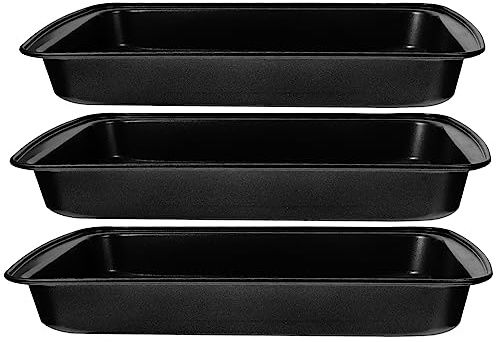 Operitacx 3pezzi Teglie per Pizza in Acciaio al Carbonio Ispessite Teglia da Forno Rettangolare Riutilizzabile Accessori per Pizza per Pane Torte e Dessert