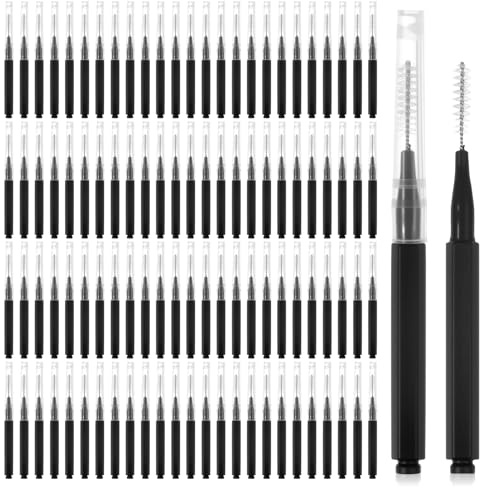 100 PCS Micro Brow Brush with Cap, Brow Lamination Brush Micro Eyebrow Spoolies, Micro Brow Brushes with Cap for Eyebrows, Spoolie Lash Comb Lash Lift Tool for Eyebrows Eyelashes Extensions, Black