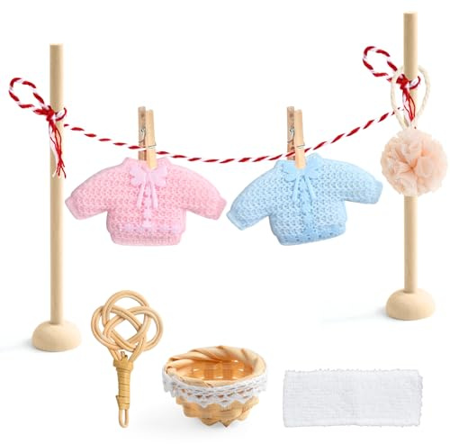Juego de Tendedero en Miniatura, Puerta Elfo Navidad Accesorios para Casa de Muñecas Miniaturas, Kit Puerta Elfo Navidad Decoración, Accesorios de Lavandería para Casa de Muñecas