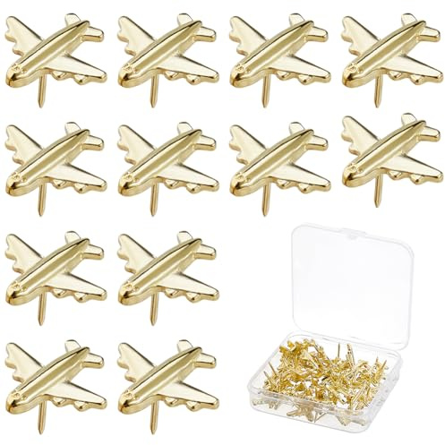 SUPERFINDINGS 40 Stück Flugzeug Reißnägel Gold Legierung Stecknadeln Dekorative Metall Reißzwecken Foto Wand Pushpins Für Karten Pinnwand Büro DIY Deko